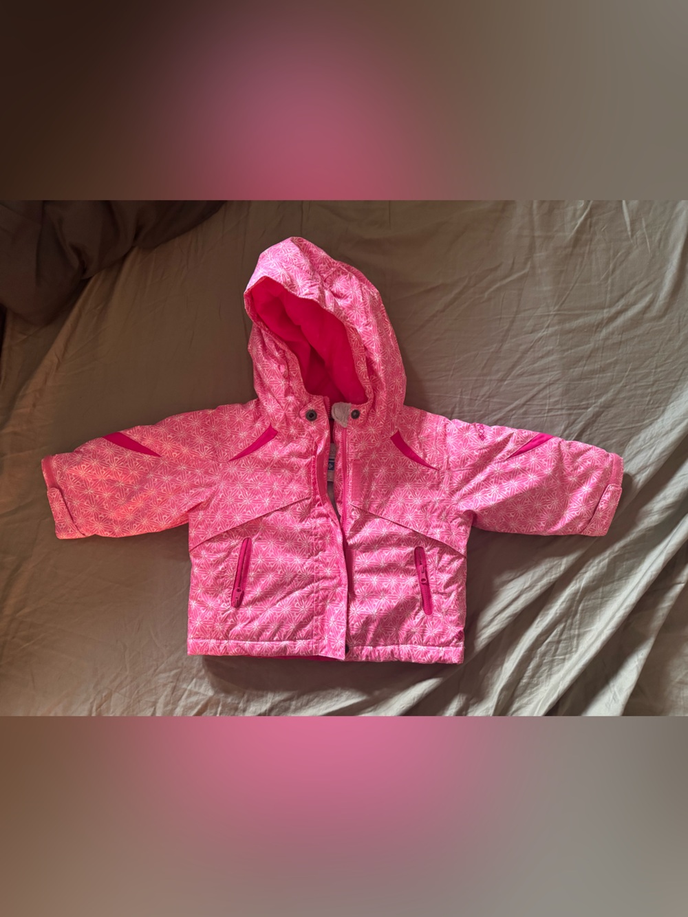 Girls' Pink Hooded Puffer Jacket with Floral Print